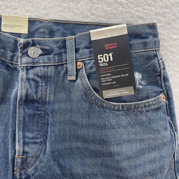 Levi's 501 '90s Jeans Women 26x30 Blue Straight Destroyed Button Fly Denim Big E - Picture 4 of 16